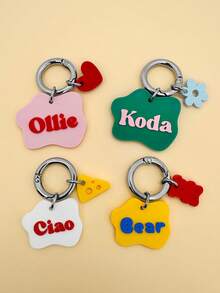 Personalized Wave Pet ID Tag, Customizable Dog/Cat Name Tag Keychain, Mini Pendant - Multicolor - View 2