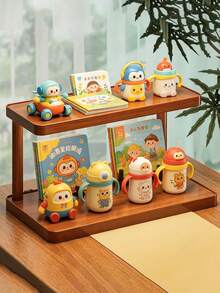 1pc Cute INS Style Kids Desk Storage Rack, Wooden Multi-Layer Organizer Shelf, Baby Toy & Book Storage Display Stand - Khaki - View 1