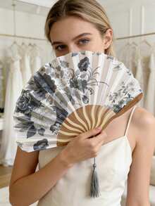 Personalized Silk And Seashell Folding Fans-Customizable With Text On The Ribs. These New-Chinese-Style Ladies' Folding Fans Are Compact, Portable, And Adorned With Elegant Tassels. Crafted With A Secure, Tightly Hemmed Edge Design, They Feature Smooth Bamboo Ribs Free Of Splinters. - Multicolor - View 5