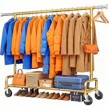 Heavy Duty Clothes Rail With Shelf And Wheels For Bedroom Garment Storage - Gold - View 2