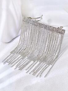 1 pièce Élégant Clip à cheveux à gland en cristal, accessoire capillaire mode pour femme, convient pour mariage, fête, vacances, festival, anniversaire - Argent - Voir 8