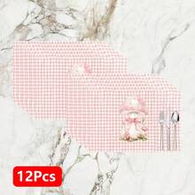 1pc/4pcs/6pcs Pink Mushroom Pattern Linen Placemats, Suitable For Dining Table, All Season Decor, Modern Washable Table Mats, Room Decor, Coasters, Kitchen Dining Mats, Indoor Outdoor Party Decoration, Home Decor, Ideal Gift - Multicolor - View 16