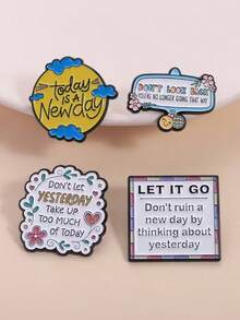 Inspirational Cartoon English Brooch, "Today Is A Brand New Day" Positive Energy Metal Badge, Student Backpack Canvas Bag Decor Pin, Niche INS Style Accessory, Healing Gift For Girlfriends And Friends - Multicolor - View 3