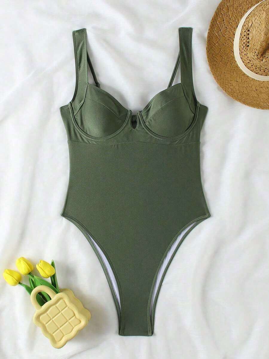 Z1KM Nuevo Llegado Primavera/Verano Traje de Baño Mono Sexy con Espalda Descubierta Verde Oliva de Polovedo, Adecuado para Playa, Vacaciones, Citas, Fiestas, Uso Casual y Elegante - verde militar 2 - Ver 1