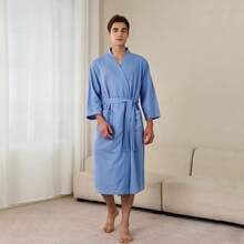 1 Áo choàng tắm cotton kiểu waffle, Áo choàng tắm cotton unisex dành cho người lớn, Mùa xuân/Hè - Nhiều màu - Xem 6