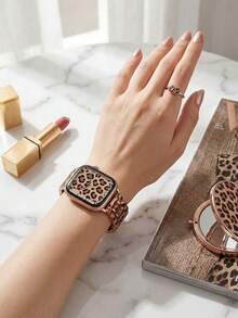 1条男女通用时尚豹纹表带，兼容 38mm、40mm、41mm、42mm、44mm、45mm、46mm、49mm，玫瑰金饰边不锈钢表带，时尚印花表带，兼容 Series Ultra 11、10、9、8、7、SE3、6、5、4、3、2、1，时尚智能表带，表带配件，手表配件替换腕带，送给女性的绝佳礼物，适合派对、日常、旅行，礼品 - 豹紋 - 查看 6