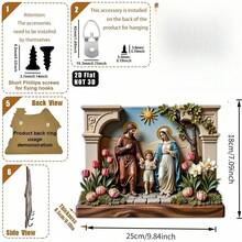 2D Flat Religious Art Key Holder, 1pc Wooden Multi-Function Home Key Rack With 4 Metal Hooks, Wall Mount Organizer, Entryway Decor, Living Room Decor, Bedroom Decor, Kitchen Storage Solution, Modern Geometric Design Key Hanger, Functional Home Accessories, Rustic Wooden Key Display Rack, Metal Hook Storage Organizer, Decorative Wall Hanging Key Keeper, Space-Saving Entryway Organization, Stylish Home Storage Rack, Versatile Wall-Mounted Key Organizer, Contemporary Home Decor Accessory - Multicolor - View 5