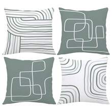 MEMNUN 4pcs Grey-Green Simple Line Abstract Geometric Print Decorative Throw Pillow Covers [No Pillow Insert], 17.7*17.7in(45*45cm)/19.69*19.69in(50*50cm)/15.75*15.75in(40*40cm), [Single-Sided Print] Made Of Polyester, Modern Minimalist Cushion Covers For Sofa, Bed, Living Room, Bedroom, Car, Office, Hotel Decor, Suitable For All Seasons, Perfect Gift For Family And Friends - Multicolor - View 12