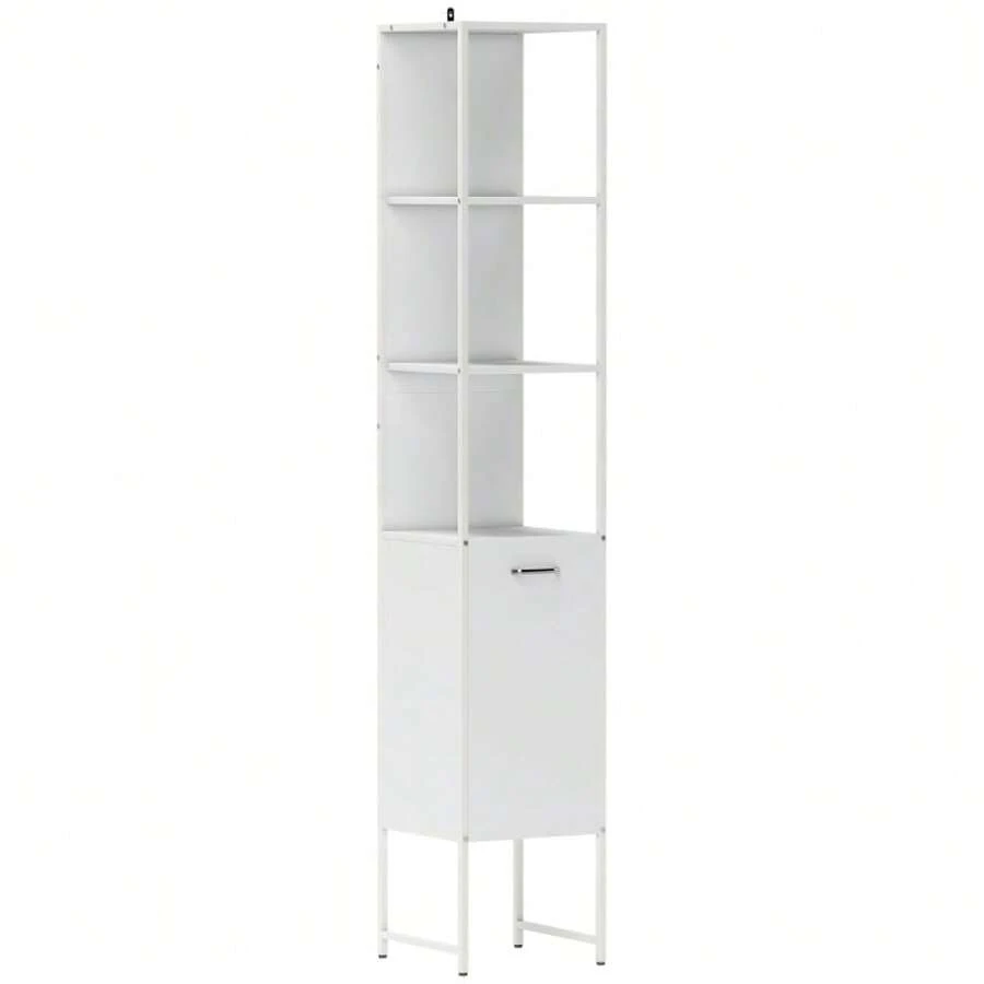 Tall Bathroom Cabinet With Open Shelves And Adjustable Shelf - White - White - View 1