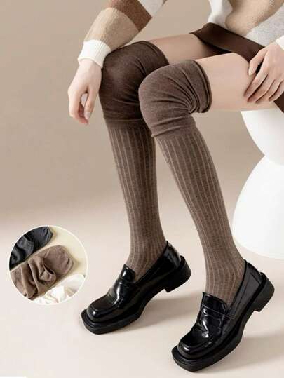 1 Pair Women's Multi-Color Patchwork Over-The-Knee Comfortable Long Socks, Versatile Daily Wear