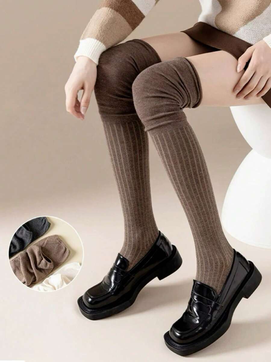 1 Pair Women's Multi-Color Patchwork Over-The-Knee Comfortable Long Socks, Versatile Daily Wear - Multicolor - View 1