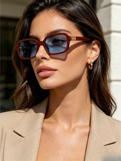 1 Piece Women's Dark Red Rectangular Small-Frame Fashion Glasses,Made Of High-End PC Material, Y2K Style Fashionable Glasses, Travel Fashion Glasses, Guyuan, Seasonal Selection, Women's Fashion Glasses, Summer Glasses, Suitable To Pair With Women's Sandals, Party Look, Beach Party, Street Style, Selfies, Holiday Essential.