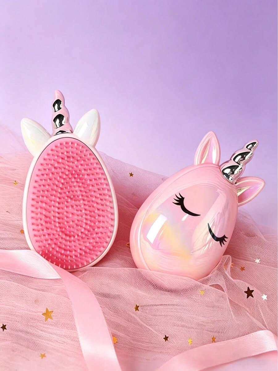 1pc Cute Unicorn Shaped Hair Brush, Scalp Massage Hair Comb, Portable Detangling Hair Styling Tool For All Hair Types - Multicolor - View 1