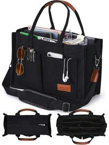 2026hot SeIIing  Canvas Tote Bag For Women With Zipper Closure & Individual Compartments For Work College For Teacher & Nurse - Black & Brown - View 2