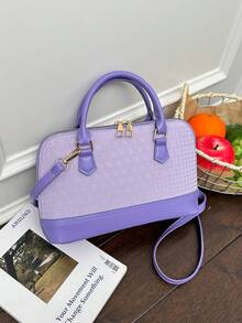 2025 New European And American Fashion Embossed Shell Handbag, Suitable For Teenage Girls, Female College Students, White-Collar Workers, Suitable For Office, School, Work, Business, Commuting, Outdoor, Travel, Outing - Mauve Purple - View 6