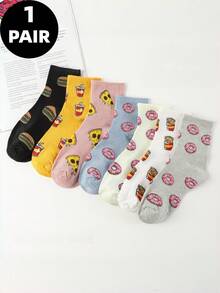 7 đôi tất cổ ngắn unisex họa tiết đồ ăn sáng tạo, hình bánh donut, bánh mì kẹp thịt, bánh pizza dễ thương, tất cao đến đầu gối, thích hợp mặc hàng ngày, làm quà tặng, mặc ở nhà và phối với trang phục thường ngày. - Nhiều màu - Xem 12