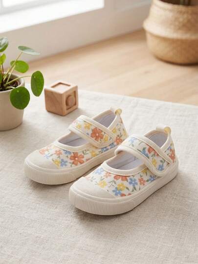 1 đôi giày thể thao cổ thấp bằng vải canvas in họa tiết nhiều màu sắc, dễ thương, thoáng khí, thích hợp cho bé gái, đi chơi, dã ngoại, nghỉ lễ và du lịch, mùa xuân/thu.