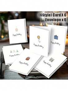 12pcs Birthday Greeting Card Set With Envelopes, Suitable For Gifting To Family, Friends And Colleagues, Unique Birthday Wishes Cards, Decorative Birthday Cards, Birthday Congratulations Cards - Multicolor - View 2