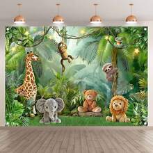 Fabric Tropical Rainforest Backdrop Safari Wild Animals Jungle Photography Background Boy Kids Outdoor Adventure Party Decorations Photo Banner Props, Home Decor, Room Decor, Wall Decor, Birthday Backdrop, Party Backdrop, Wall Hanging, Photo Booth Backdrop, Birthday Tapestry, Decorative Tapestry, Celebration Backdrop, Graduation Backdrop, Wedding Backdrop, Holiday Backdrop, Photography Background, Party Decorations, Backdrop Supplies, And Gift Ideas. - 多色的 - 查看 3