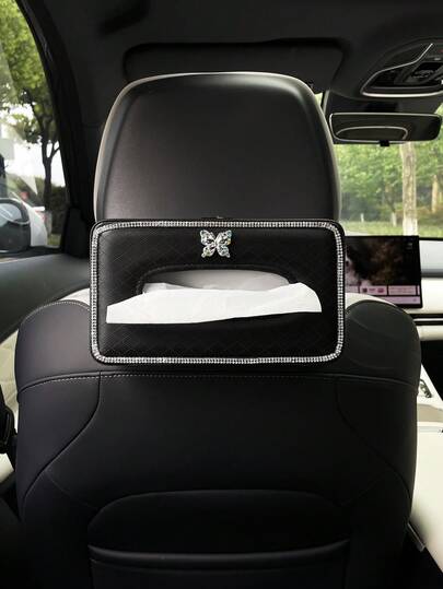 PU Leather Bow Tissue Box, Creative Car Tissue Box, Car Armrest Tissue Box, Visor Tissue Box, Car Seat Back Tissue Bag, Car Tissue Decoration, Car Interior Accessories