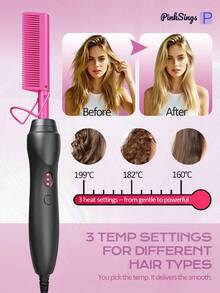 PinkSings Cepillo eléctrico de cerámica - Adecuado para pelucas de barba negra natural, cepillo eléctrico de calentamiento rápido de 30 segundos con soporte plegable anti-quemaduras, regalo para vacaciones - Ver 8