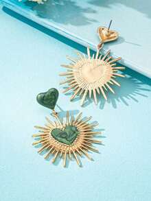 1pair Geometric Minimalist Charm Oil Drop Heart Earrings Valentines,Mom,Mother,Mother's Day,Gift - Green - View 9