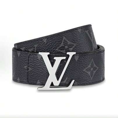  LOUIS VUITTON Initials LV Vintage Logo Smooth Buckle Double sided Canvas Cowhide Metal Belt Men's Grey/Black Width 4cm