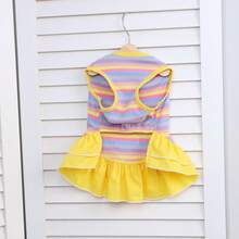 1 pieza Vestido con corbata de moño cómodo, transpirable y elástico con rayas de colores, adecuado para mascotas pequeñas/medianas en primavera/verano - Rojo - Ver 12