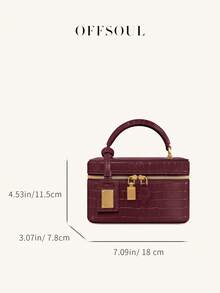Vintage Textured Box Bag For Women, New High-End Handheld Crocodile Grain Lunch Box Bag, Versatile Commuter Shoulder Crossbody Bag For Office Ladies - Burgundy - View 6