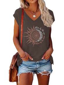 2pcs Solid V-Neck T-Shirts, Casual Short Sleeve Tees For Women, Spring/Summer - Multicolor - View 4