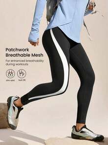 Exploreva Women's Seamless Leggings With Color Block Design - Apricot - View 12