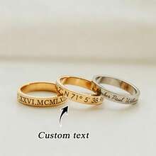 1PC Personalized Custom Engraved Rings, Stackable, Customizable Coordinates, Text, Time, Name And Other Contents, Personalized Stacking Rings, Women's Initials Rings, Personalized Gifts, Jewelry Gifts For Her, Summer Rings, Mother's Day Gifts For Mom, Custom Engraved Rings, Jewelry Women - Multicolor - View 2