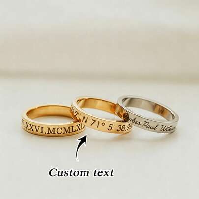 1PC Personalized Custom Engraved Rings, Stackable, Customizable Coordinates, Text, Time, Name And Other Contents, Personalized Stacking Rings, Women's Initials Rings, Personalized Gifts, Jewelry Gifts For Her, Summer Rings, Mother's Day Gifts For Mom, Custom Engraved Rings, Jewelry Women