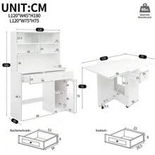 Kitchen Furniture Set With Folding Dining Table And High Table, Mobile Dining Table With Wheels, Tall Cabinet With Storage Space, Furniture Set For Kitchen, Dining Room And Living Room, White - 白色 - 查看 4