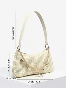 1pc Women's Vintage Resort Ocean Creature Faux Pearl Cherry Blossom Floral Faux Fur Tail Woven Crossbody Bag, Suitable For Dates, Outings, Vacations - 杏子 6 - 查看 7