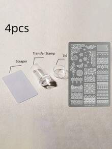 4 tấm dập móng nghệ thuật rỗng bằng thép không gỉ, thích hợp cho thiết kế sơn gel, dụng cụ khắc có thể tái sử dụng. - Nhiều màu - Xem 8