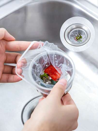 Bộ lọc cống bồn rửa nhà bếp 100/200/300 chiếc, lưới lọc mịn dùng một lần, dễ vệ sinh.