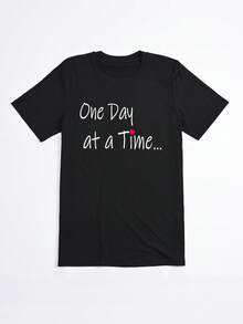 Camiseta negra con estampado One Day at a Time para mujer estilo casual verano - Negro - Ver 2