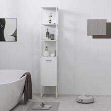 Tall Bathroom Cabinet With Open Shelves And Adjustable Shelf - White - White - View 9