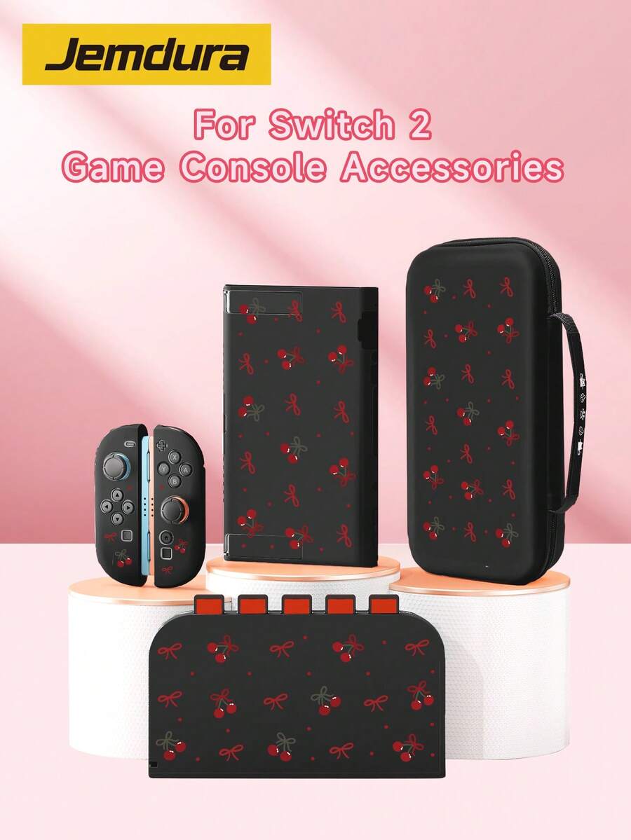 1件红色樱桃蝴蝶结印花保护套及收纳袋配件,兼容Switch 2 (2025),适用于Switch 2/Switch OLED/Switch NS,包含保护套、收纳袋、卡槽底座,保护您的游戏机,是Switch玩家的最佳礼物。 - 多色 - 查看 1
