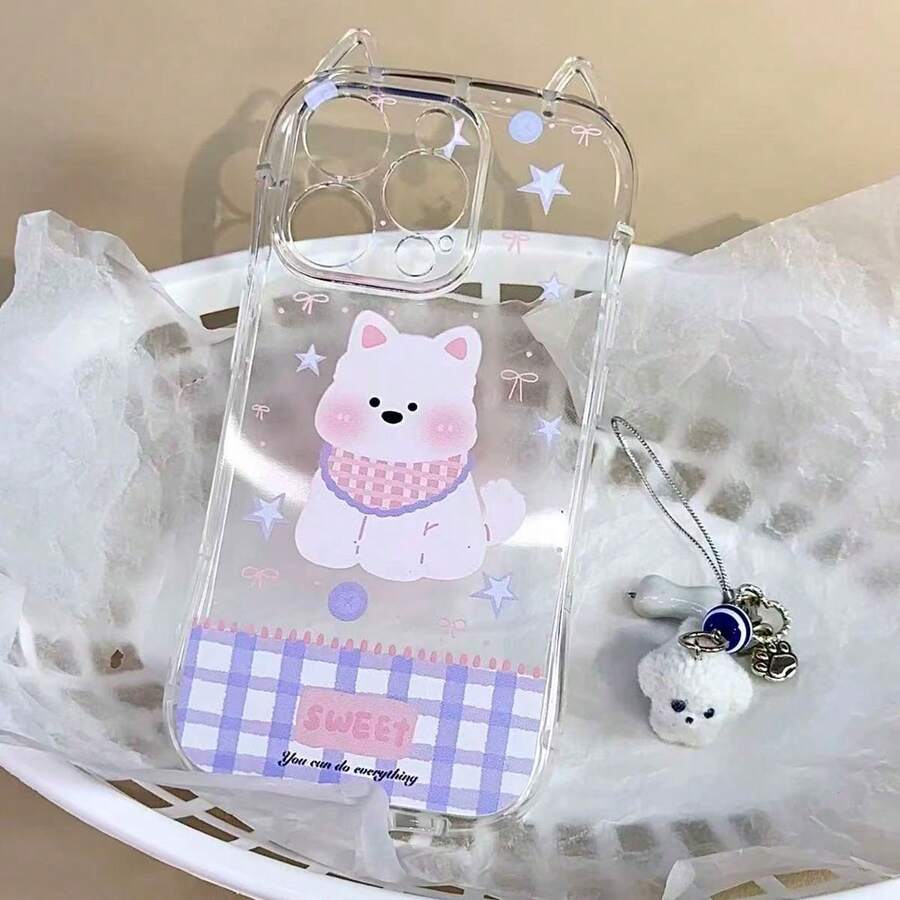Star, Puppy, Waist Cat Ear Protective Case Compatible With Iphone 16 Pro Max, 14/15 Plus, New 14 Pro, 13/12 Soft Silicone Transparent Phone Case For Women - Multicolored Puppy - View 1
