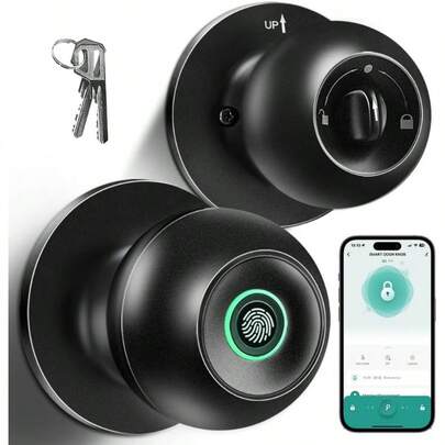 Cerraduras de puerta con huella digital para dormitorios, manijas de puerta con cerradura con huella digital, manijas de puerta inteligentes, manijas de puerta biológicas, control de aplicación, llaves de repuesto, manijas de puerta con huella digital para dormitorios, oficinas, apartamentos