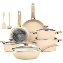 Induction Hob Pots And Pans Set Non Stick - 12Pcs Beige Granite Nonstick Cookware Set Adults World Book Day - 12Pcs-beige - View 1