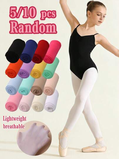 5/10pcs Random Candy Color Girls Tights, UPF 50+ Physical UV Protection, Lightweight Breathable Leggings For Spring & Summer