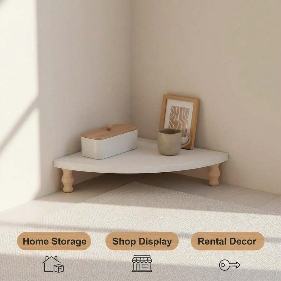 Vintage Wooden Corner Shelf, Multi-Functional Wooden Display Rack, Suitable For Kitchen, Living Room, Cabinet Corner, Space-Saving Storage Essential - White - View 1