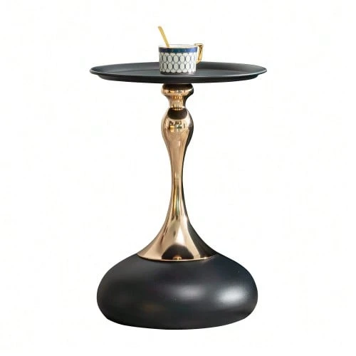 Modern Side Tables, Small Round Living Room Table, 38cm Bedside Table With Metal Base, Black Round Bedside Table, Balcony Tea Table, Corner Bedside Tables - Black - View 1