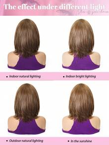 Wig Bobo Berlapis Belahan Tengah 10 Inci, Cocok untuk Pemakaian Sehari-hari di Musim Panas, Pesta, Cosplay, Festival Musik, Liburan, Hadiah Praktis untuk Anak Perempuan - Sorot Coklat - View 8
