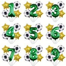 6 Stücke Fußball Themen Ballon Set, beinhaltet nummerierte 1-9 Ballons & fußballförmige Ballons - 32 Zoll grüne & goldene Folienballons, geeignet für Fußball Feiern, Geburtstagsfeste, Taufen, Abschlussfeiern und 1. Geburtstagsfeiern - Übersicht 2