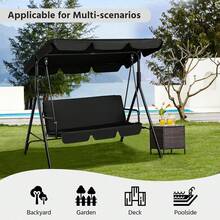 Outdoor Patio Swing Chair With Adjustable Canopy, Outdoor Patio Glider Swing With Heavy Duty Stand For 3 Adult Persons, Ideal For Deck, Lawn, Backyard, Or Porch - Black - View 2
