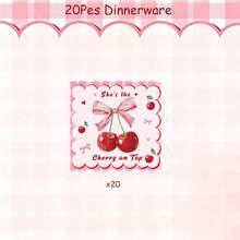 Ella es el toque final para cumpleaños, bodas, baby shower, fiestas de despedida de soltera. Suministros para fiestas de cumpleaños con moños y cerezas, incluyendo platos, servilletas, vasos. - Estilo 1 - Ver 8